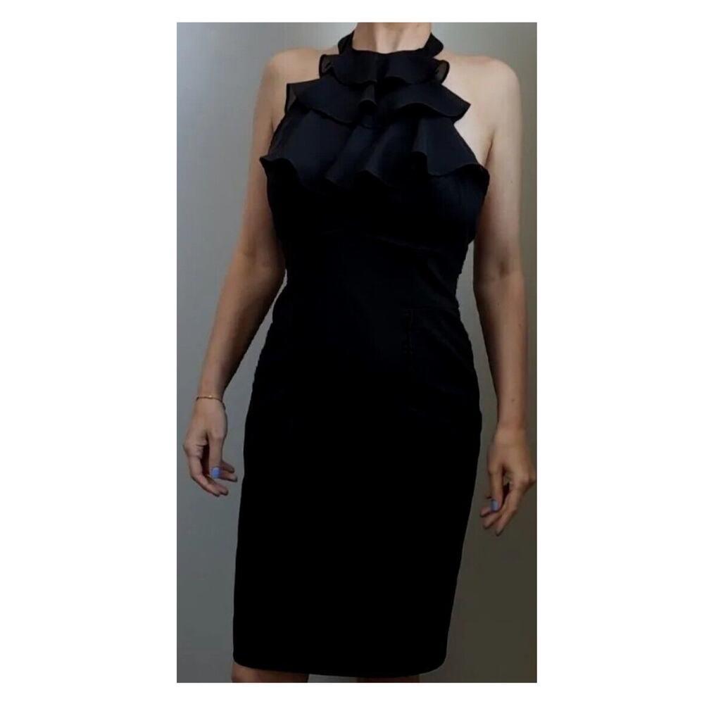 Black Halo Sabrina Black Ruffle Halter Mini Dress Sz.8